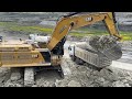 caterpillar 395 excavator loading mercedes u0026 man trucks with two passes sotiriadis mining works 4k