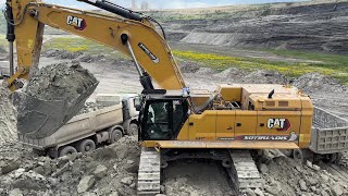 Caterpillar 395 Excavator Loading Mercedes & MAN Trucks With Two Passes - Sotiriadis Mining Works 4k