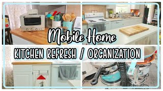 Mobile Home Kitchen Refresh/ Organization | Butcher Block Countertop | Ordora Pan Organizer