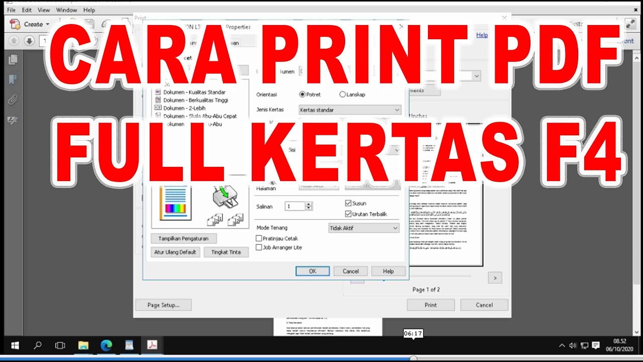 Cara Print Pdf Full Kertas F4 Youtube