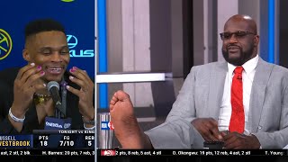 Shaq and Russell Westbrook talk manicures but maybe Shaq needs to get some work done 🤢🤮