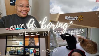 a boring week in my life | getting back into reading, walmart haul, petsmart haul, work