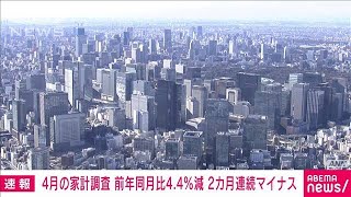 【速報】4月の家計調査　2人以上世帯の消費支出　前年同月比4.4％減2カ月連続マイナス(2023年6月6日)