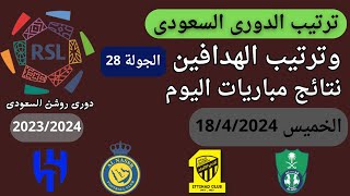 ترتيب الدوري السعودي وترتيب الهدافين ونتائج مباريات اليوم الخميس 18-4-2024 من الجولة 28