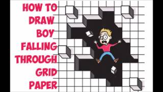 How to Draw Cool Stuff 3D Optical Illusion of Cartoon Boy Falling Through Grid Paper Step by Step