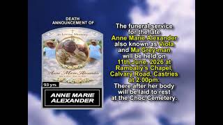 Anne Marie Alexander ~ Short Obituary