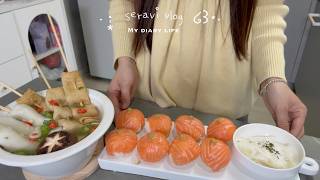 Vlog:🌸Spring Home Cooking Wild Greens Kimbap & Minari Noodle Soup🍜🌿,Butter Rice Cakes,Salmon Sushi