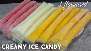 3 flavoured Ice Candy Recipe/Mango,Strawberry,Vanilla Ice candy/Ice popsicles/Cr
