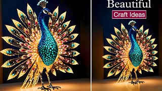 Magical Glittering Glass Like Peacock | Plastic Bottle Craft | DIY Dreamy Recycled Art 🤩💖