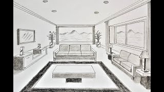 How to draw a living room one point perspective