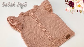 Kolları fırfırlı baştan sona ayrıntılı anlatımla güzel kız bebek yeleği, knitted vest for baby girl