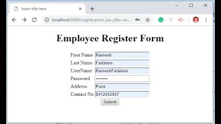 Registration Form using JSP + Servlet + JDBC + MySQL Database Example @RameshFadatare