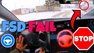Tesla Full Self-Driving Beta Loses Control with Summer Tires in the Snow | SKIDS OFF THE ROAD!!