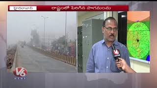 Huge Dence Fog At Hyderabad | Motorists Face Problems With Low Visibility | V6 News