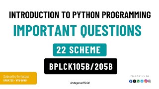 BPLCK105B/BPLCK205B Introduction to Python Programming Important Questions | BPLCK105B | BPLCK205B