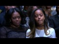 President Obama tears up while thanking Michelle and daughters