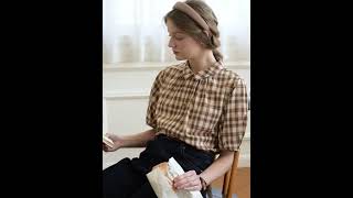 Simple Retro | Wrenley Vintage Brown Check Blouse | Spring 2023