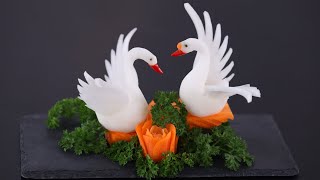 How to Carving White radish Swan - Art In White Radish Vegetable Carving