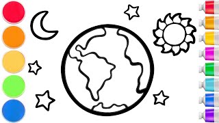 How to Draw Earth, Sun, Moon | step by step