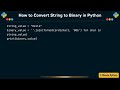 How to Convert String to Binary in Python