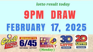 Lotto Result Today 9pm draw February 17, 2025 Swertres Ez2 Pcso