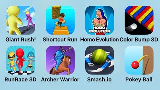 Giant Rush, Shortcut Run, Homo Evolution, Color Bump 3D, Run Race 3D, Archer Warrior, Smash.io