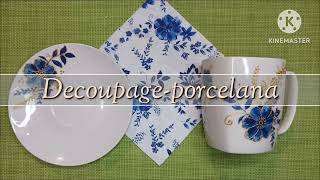 DECOUPAGE na porcelanie, kubek i  talerzyk