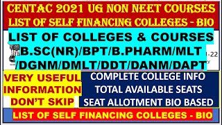 CENTAC 2021 B SC NURSING \u0026 BIO DIPLOMA COURSES SELF FINANCING COLLEGE LIST | SELF FINANCING COLLEGES