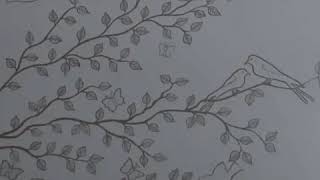 Amazing Wall art tree branch/DIY wall painting|easy tree drawing|easy bird's/butterfly painting art