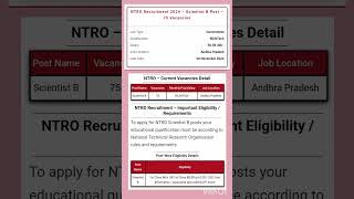 NTRO Recruitment 2024 – Scientist B Post – 75 Vacancies#shorts #job #2024 #2025 #november #govtjobs