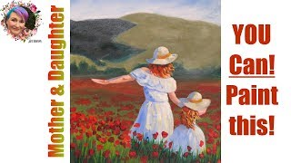 Mother and Daughter in Poppies Painting in acrylic step by step | TheArtSherpa