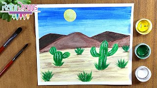 Cómo pintar un paisaje de DESIERTO con pintura escolar - Paso a paso