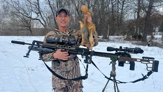 First snow tree squirrel hunt using air rifle/FX M3 \u0026 DRS Pro/Thawj zaug tua nas lub caij los snow