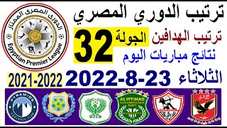 ترتيب الدوري المصري وترتيب الهدافين و نتائج مباريات اليوم الثلاثاء 23-8-2022 الجولة 32