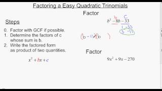 Factoring an Easy Quadratic Trinomials - (Factoring by Vizza Part 5 of 7)