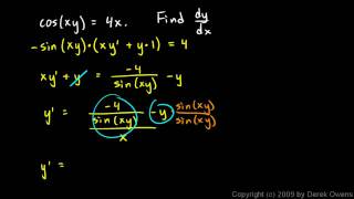Calculus 3.10b - Implicit Differentiation Examples