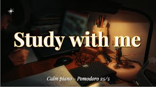 1-HOUR STUDY WITH ME | Calm piano  📚, Background noises | Pomodoro 25-5 |Late night focus