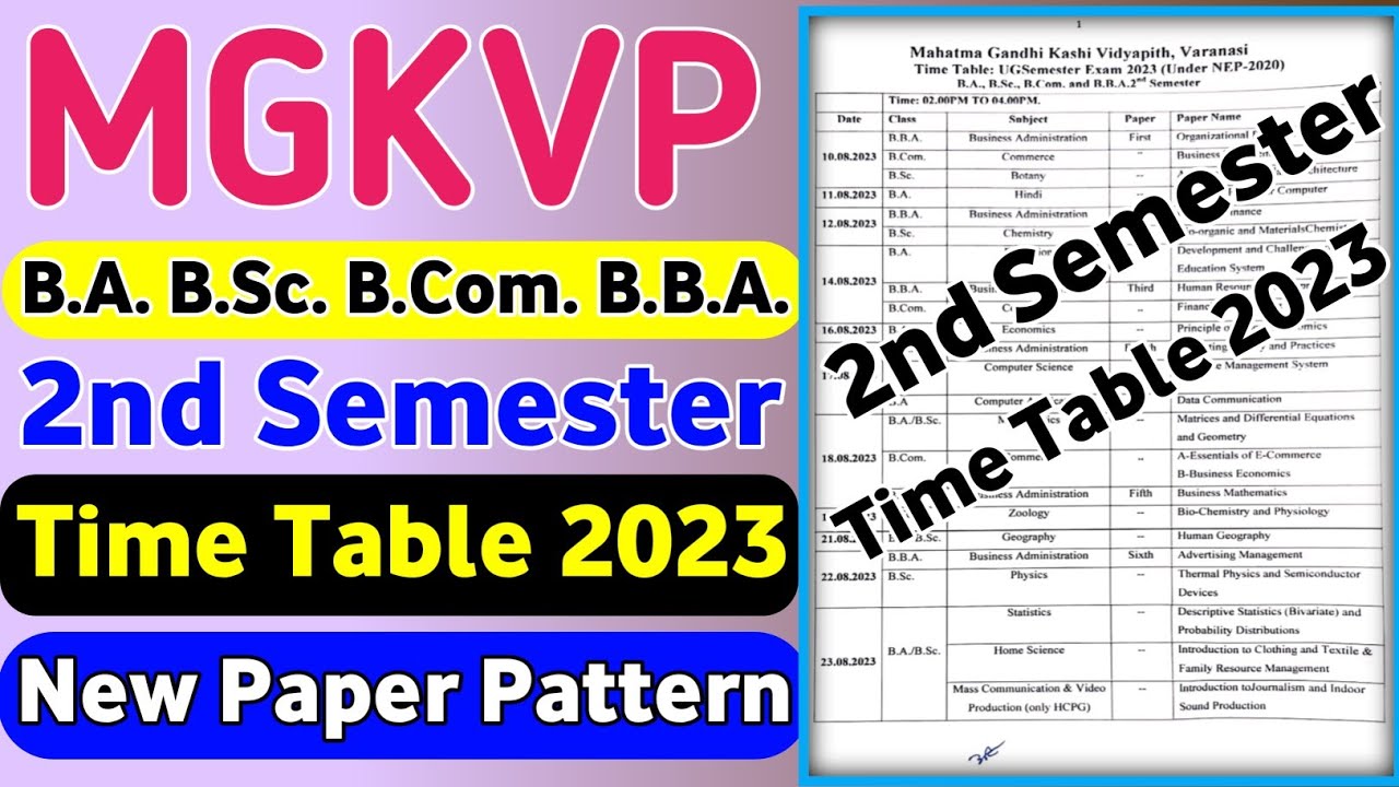 MGKVP B.A. B.Sc. B.Com. B.B.A. 2nd Semester Time Table 2023 | Exam ...