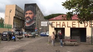 Large Maradona mural painted on Naples building