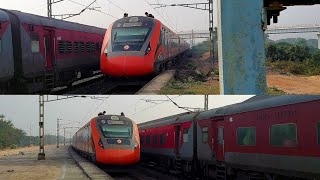 High Speed Brahmapur-Tatanagar Vande Bharat xing with Durg-Puri Express at Gopalpur Balikuda PH