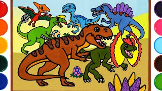 Dinosaur Jelly Coloring \u0026 Painting | Carnivorous dinosaur, Clay Drawing for Kids, Children