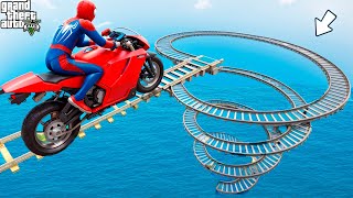 GTA V Mods Stunt Car Racing Challenge By SPIDER-MAN With Amazing Super Car Motocycle Boats and Plane