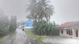 Super Heavy Rain and Terrible Thunderstorm in a Silent Village | 99% Sleep Very refreshing \u0026Soothing