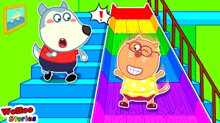 Kat Plays on the Stair Slide for Kids! ⭐️ Funny Cartoon For Kids @KatFamilyChannel