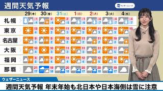 12/29(木)~1/4(水)【週間天気予報】 年末年始も北日本や日本海側は雪に注意