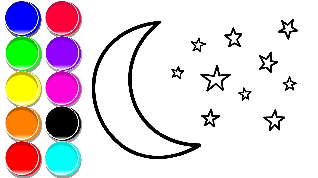 How To Draw Moon And Stars | Drawing And Coloring Pages For Toddlers ...