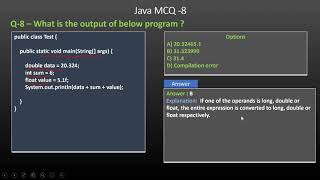 Java MCQ-8 Java datatype based question answer