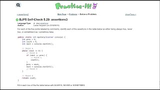 Java Practice It || 5.29 assertions3 || assertions, method with return, if statement, while loop