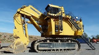 Huge Komatsu PC4000-11 mining shovel - cold start and warm up