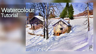 Watercolor for Beginners: Painting a Snowy Mountain House Step-by-Step .